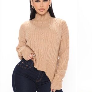 Fashion Nova Camel Cable Knit Turtleneck Sweater
